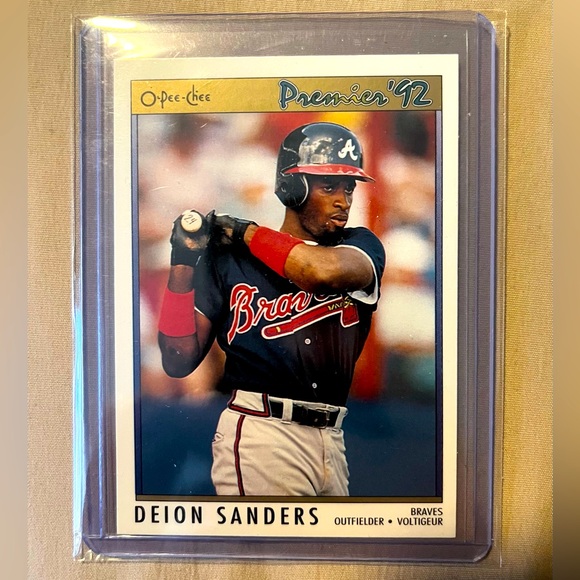 Deion Sanders 1992 Atlanta Braves MLB Baseball Card #91 English/French Canadian - Picture 1 of 5